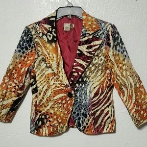 TRANSITIONS Size 4 Multi-Colored Womens Blazer  Animal Leopard Tiger Print Lined
